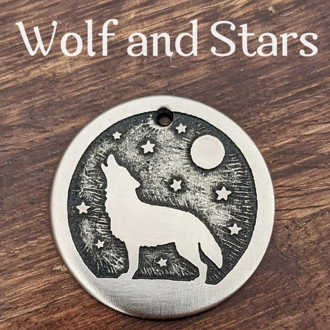 Wolf and Stars Pet Tag