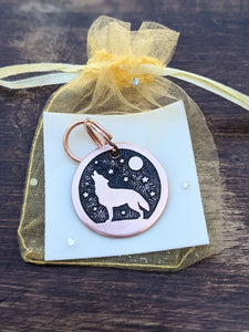 Wolf and Stars Pet Tag