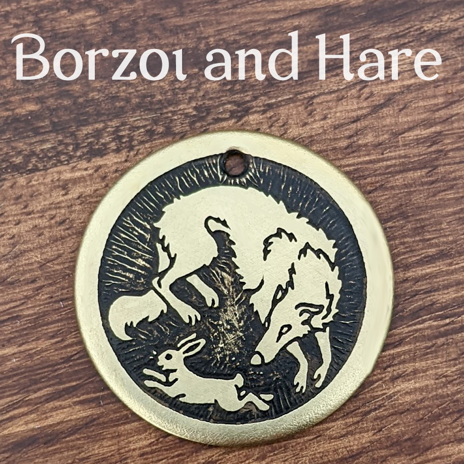 Borzoi and Hare Pet Tag