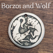 Load image into Gallery viewer, Borzoi and Wolf Pet Tag
